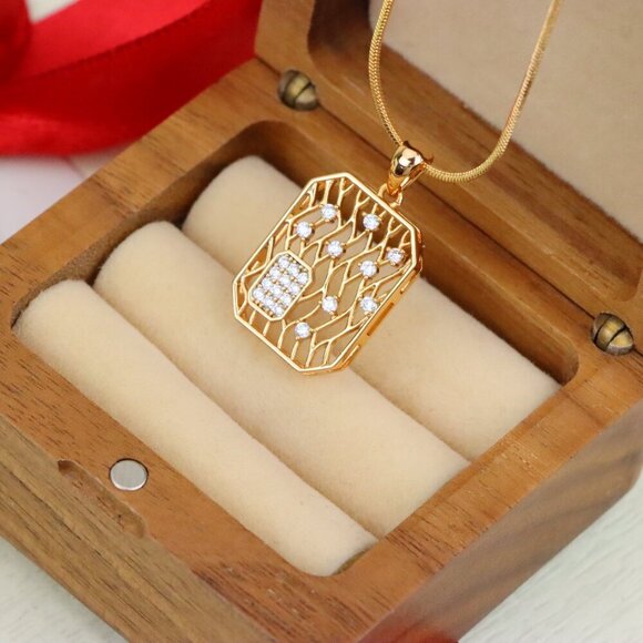 "Rose Gold Rectangle Pendant with Crystal Accents, XPPT1307 - Picture 7 of 12